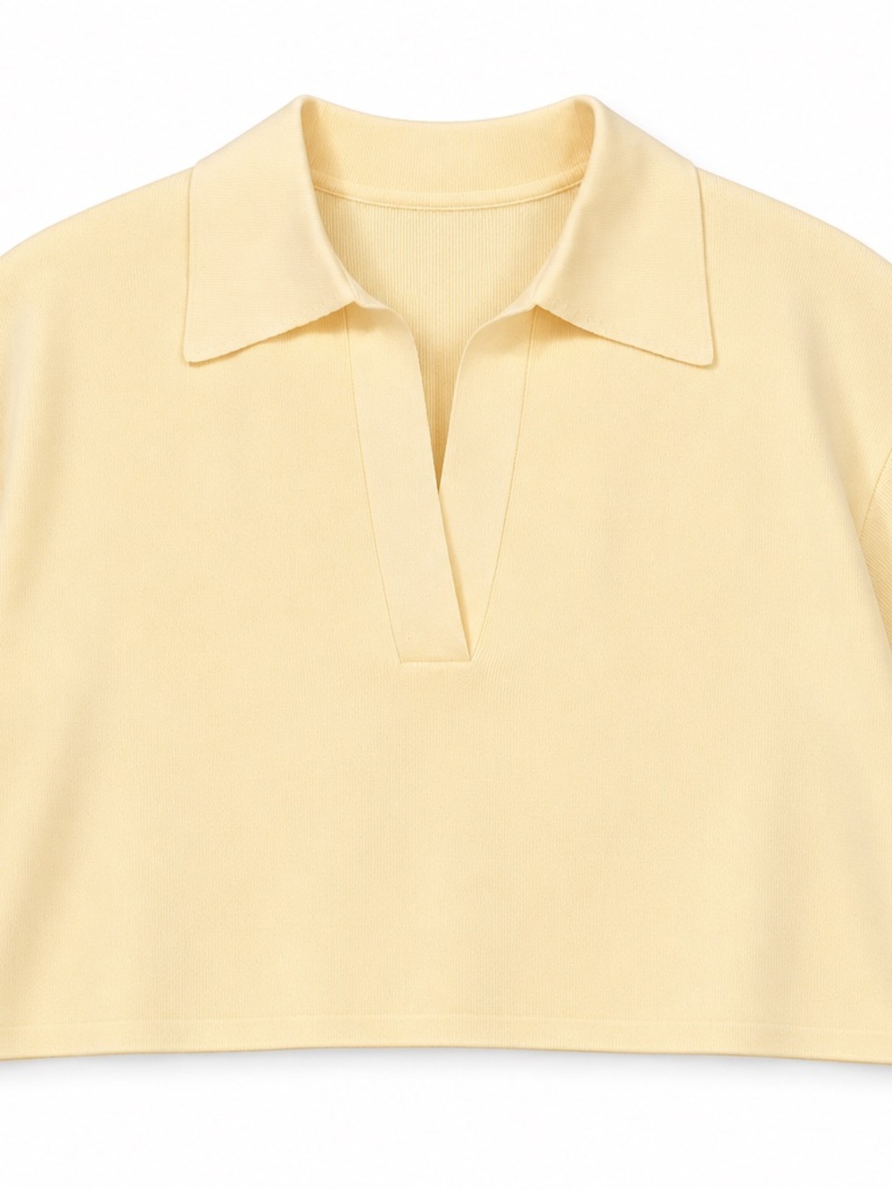 Women's Collared Knitted Pullover Top - Pale Yellow - Picture 4 of 10